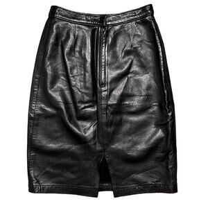 Ann Taylor Real Black Leather Vintage 90s Pencil Skirt Womens Size 4